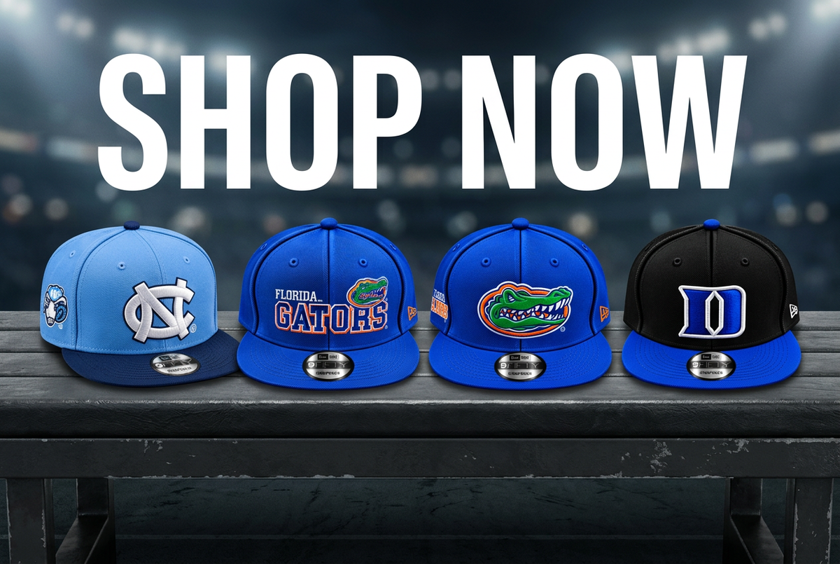 Collegiate Edition caps banner with SHOP NOW overlay