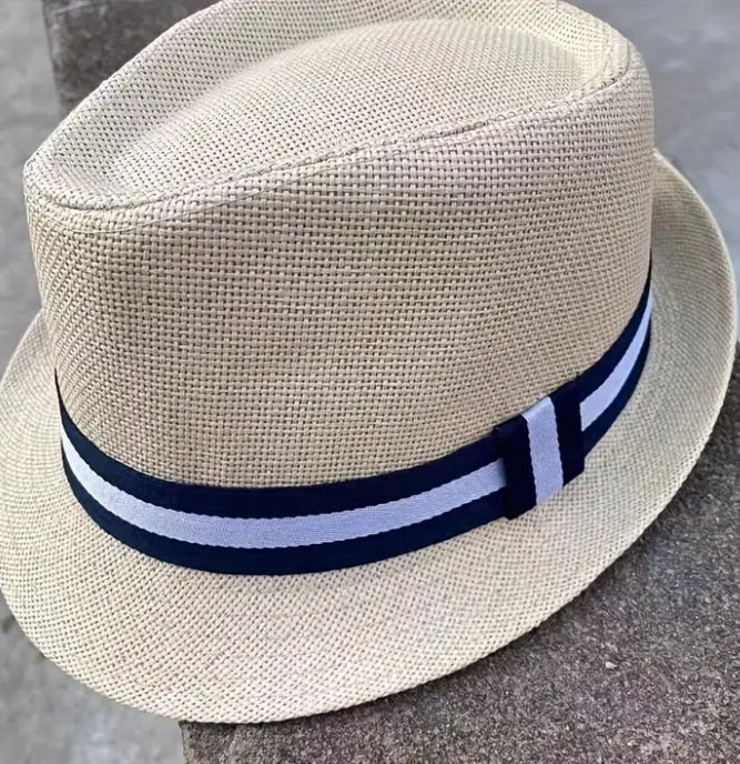 Panama Striped Short Brim Fedora