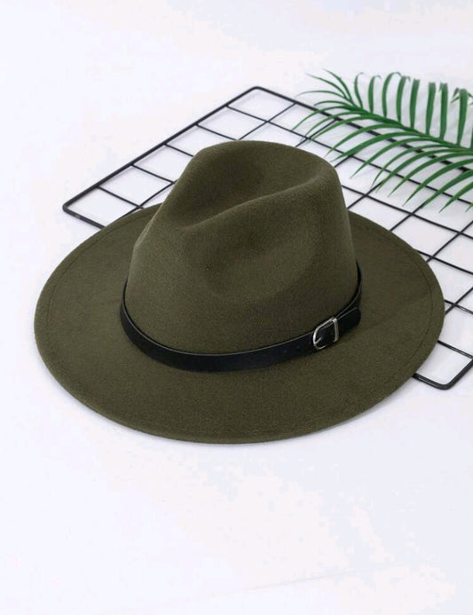 Wide Brim Fedora w/Buckle Decor