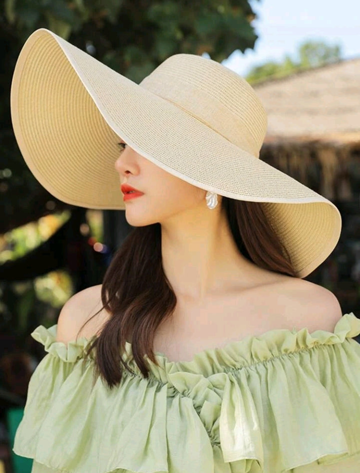 Summer Sun Protection Beach Hat w/Bow Decor