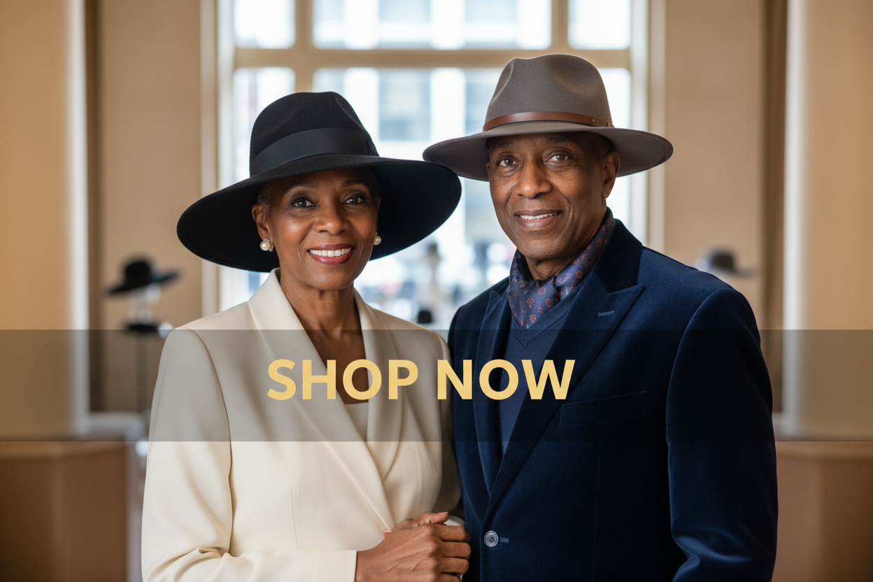 Shop Now Hat Banner - Older Couple